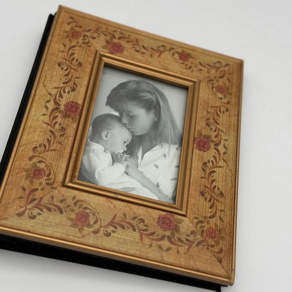 Vintage Floral Gold Leaf Photo Album Picture Frame Cover Rose Vine Shabby Chic